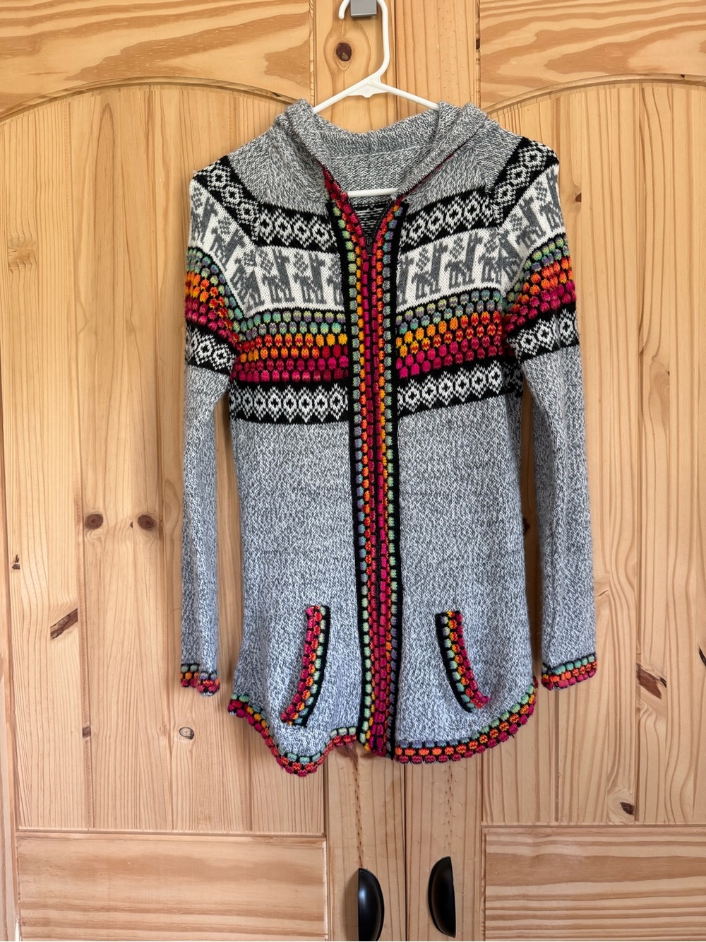 Multicolor Fair Isle Hooded Cardigan Sweater - Gray